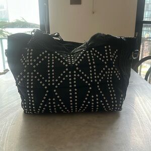 Italian Leather Oversized studded tote bag